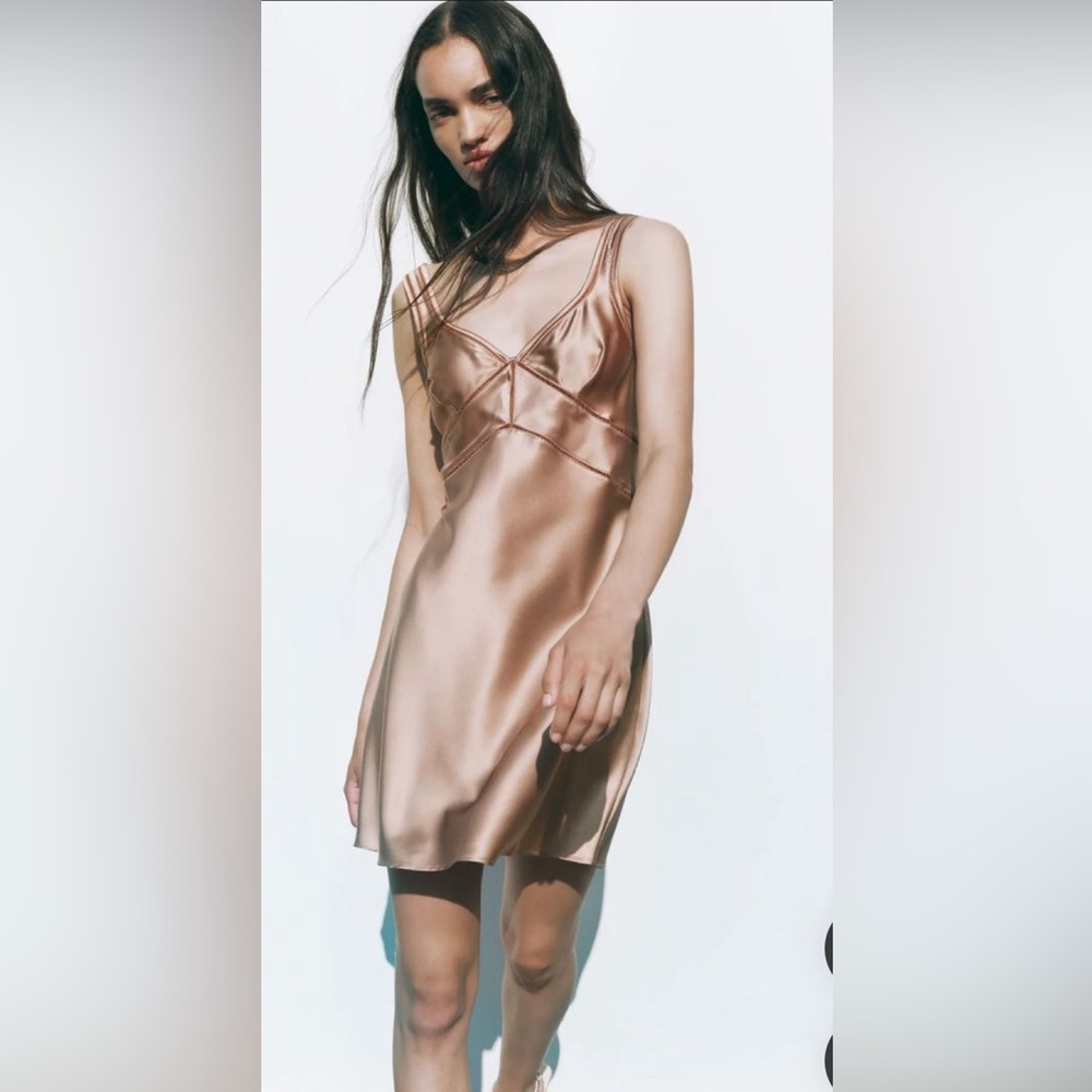 100% silk taupe zara minidress size medium
